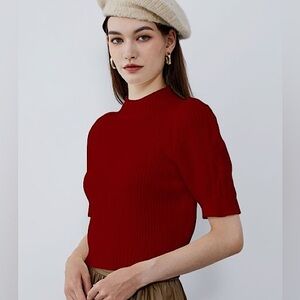 Koret Petite Red Knit Short Sleeve Top Sz Medium Petite